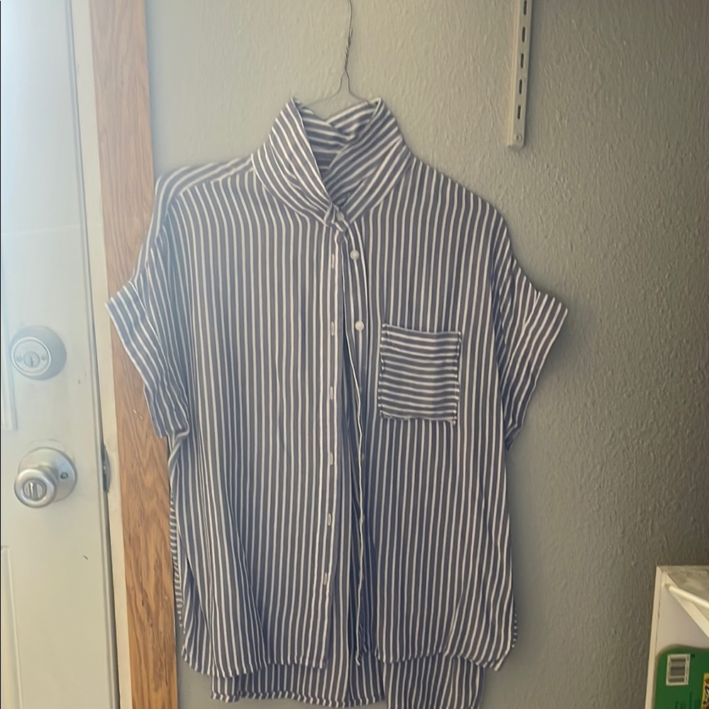 a.n.a. Blue and White Striped Shirt